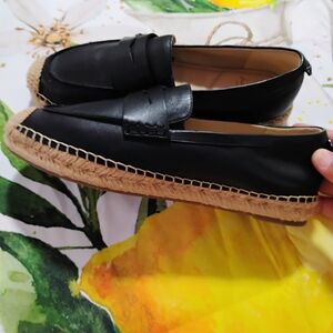 Sam Edelman Black and Tan Espadrille Loafers